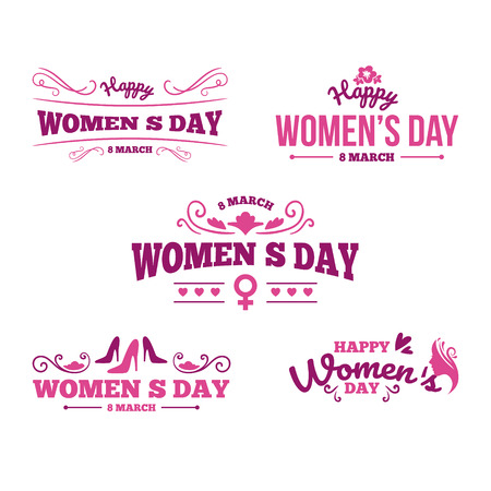 8 March typography set. Womens day. Vector typography, text design. Usable for banners, invitations, greeting cards gifts etcのイラスト素材