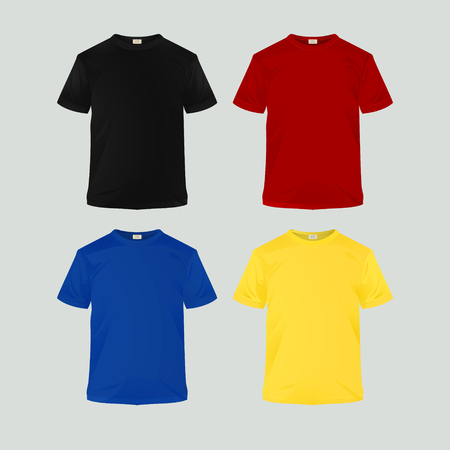 T-shirt template set, front, side, back view mockup. Vector eps 10 illustration.のイラスト素材