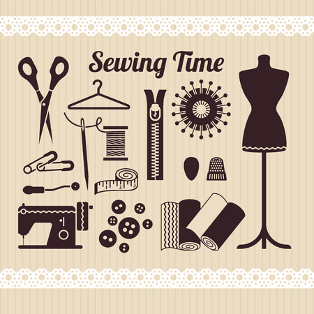Vector sewing equipment and needlework icons setのイラスト素材