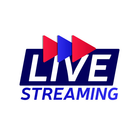 Live streaming logo - red vector design element with play button for news and TV or online broadcastingのイラスト素材