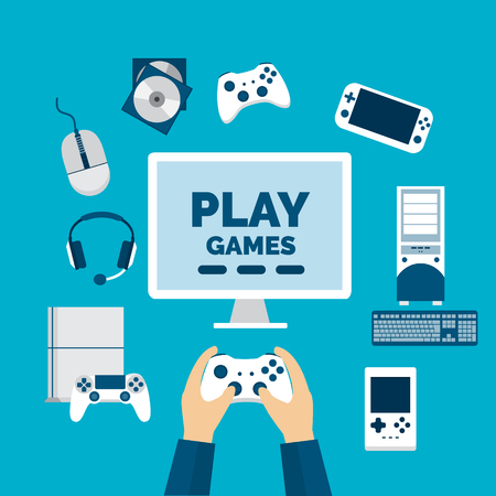 Video Gamer Computer Player Traditional Doodle Icons Sketch flat Design Vectorのイラスト素材