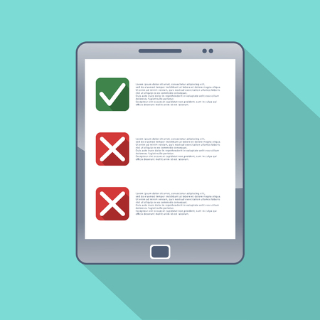 Digital checklist or todo-list displayed on tablet screen. Concept of passed exam or completed tasks.のイラスト素材