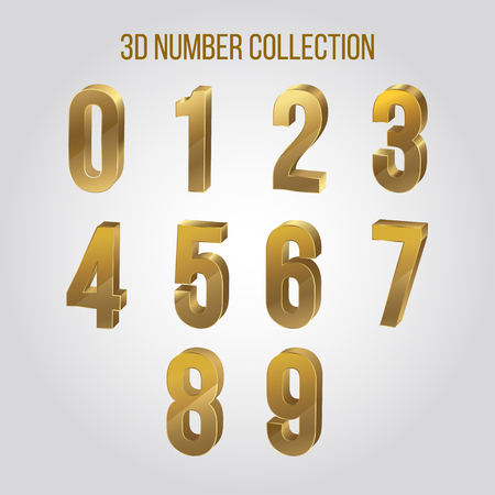 Elegant golden metal numbers. 1, 2, 3, 4, 5, 6, 7, 8, 9, 10. Gold number alphabet typeface glowing text effect. vector illustrationのイラスト素材