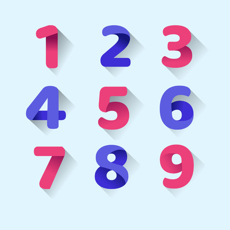Set of ten numbers form zero to nine, number flat design. Color geometric shapes. Set geometry numbersのイラスト素材