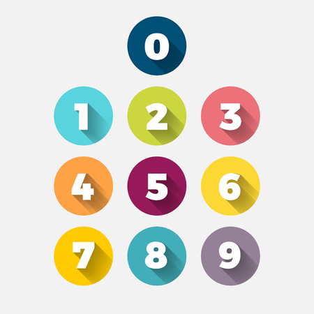 Set of ten numbers form zero to nine, number flat design. Color geometric shapes. Set geometry numbersのイラスト素材