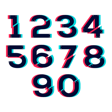 Set of ten numbers form zero to nine, number flat design. Color geometric shapes. Set geometry numbersのイラスト素材