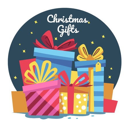Gift boxes bunch. Isolated on white.のイラスト素材