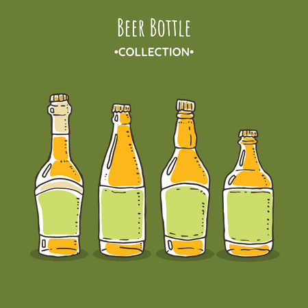 Beer bottles set. Collection of various alcoholic beverages.のイラスト素材