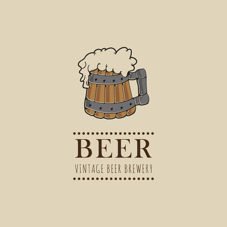 Wooden mug with beer and foam. Hand drawn vector vintage engraving illustration isolated on on white backgroundのイラスト素材