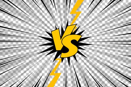Versus VS letters fight transparent backgrounds in flat comics style design with lightning. Vector illustrationのイラスト素材