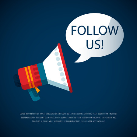Follow us  banner for social networks. Vector illustration of advertising megaphone.のイラスト素材