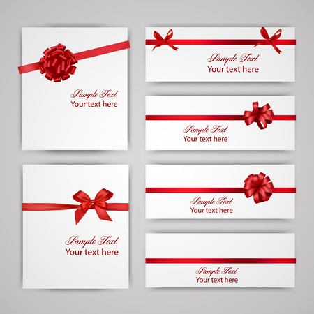 Banner, flyers, brochure, business cards, gift card design templates set with red ribbon.のイラスト素材