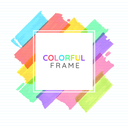 Original grunge brush paint texture design acrylic stroke poster over square frame vector. Original rough paper hand painted vector.のイラスト素材