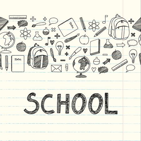 Welcome to School Typographical Background On Chalkboard With Icon Elementsのイラスト素材