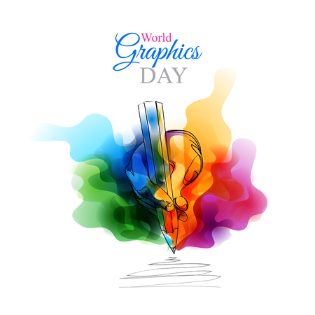 pencil with hand multicolored backgroundのイラスト素材