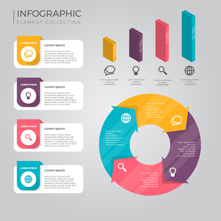 Set of statistics or strategy concept infographic charts. Business diagrams for presentation slide templates. For corporate report, advertising, banner and brochure designのイラスト素材