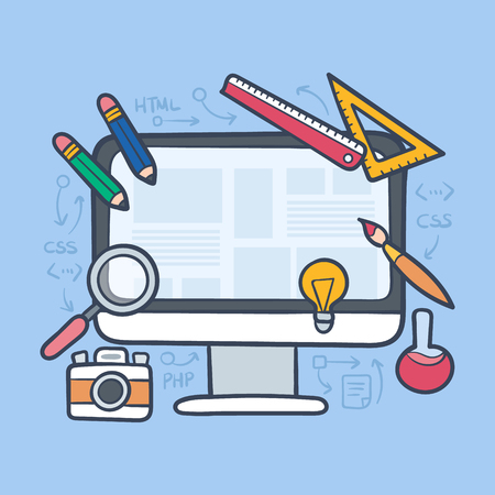 Ð¡omputer and stationery illustrationのイラスト素材