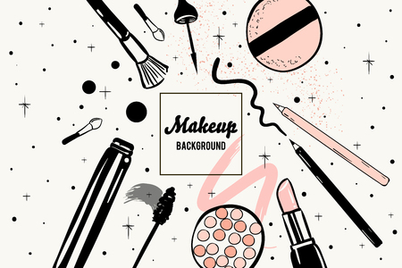 Set of cosmetics, beauty and makeup icons in flat designのイラスト素材