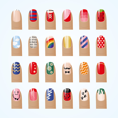 Nail polish palette isolated on white background. Fashion color manicure for beauty studio.のイラスト素材
