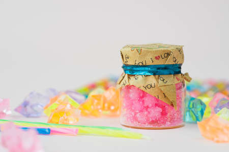 Sweets and cupcake, happy birthday concept background.の写真素材