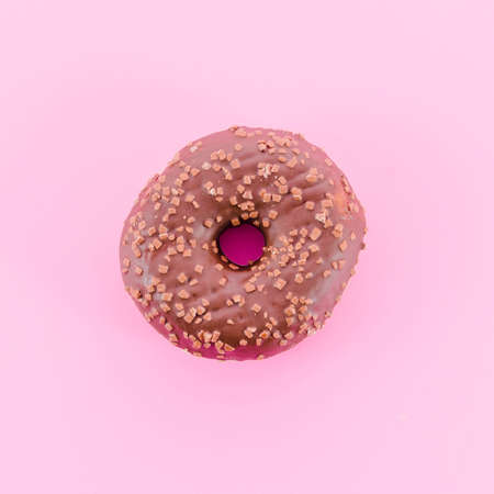 Abstract colorful donuts bakery, sweet concept background with place for text. Top view. Glazed donuts on color background.の写真素材