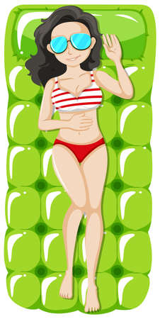 Woman on green floating mat illustrationのイラスト素材