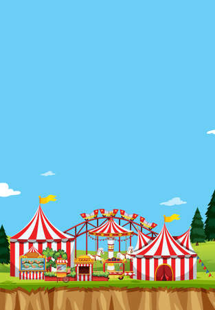 Circus scene with tents and many rides illustrationのイラスト素材