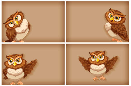 Background template with plain color and owls illustrationのイラスト素材