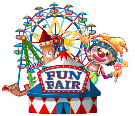Fun fair sign template with happy clown in background illustrationのイラスト素材