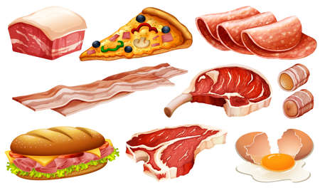 Set of different meat products on white background illustrationのイラスト素材