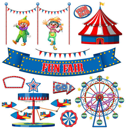 Set of circus items on white background illustrationのイラスト素材