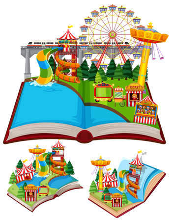 Set of books with many rides in the circus illustrationのイラスト素材