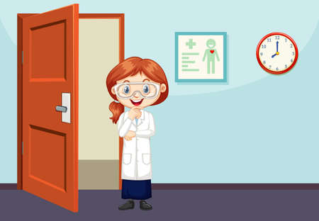 Classroom scene with science student standing illustrationのイラスト素材