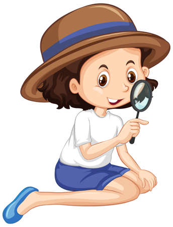 Girl with magnifying glass on isolated background illustrationのイラスト素材