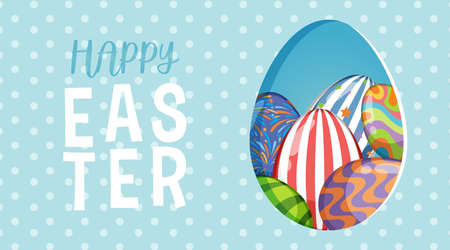 Poster design for easter with painted eggs on polka dot background illustrationのイラスト素材