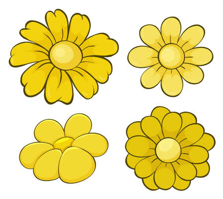 Isolated set of flowers in yellow illustrationのイラスト素材