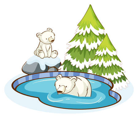 Polar bears in the snow mountain illustrationのイラスト素材