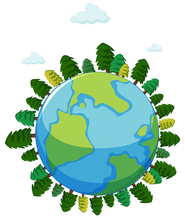 Big world with many trees and blue sky illustrationのイラスト素材