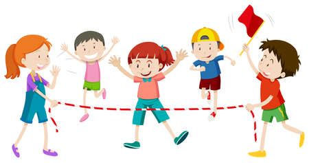 Children running in race illustrationのイラスト素材