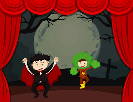 Halloween theme with kids on stage illustrationのイラスト素材