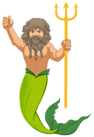 Male mermaid with the trident illustrationのイラスト素材