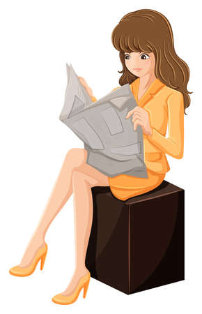 Illustration of a businesswoman reading a newspaper on a white backgroundのイラスト素材
