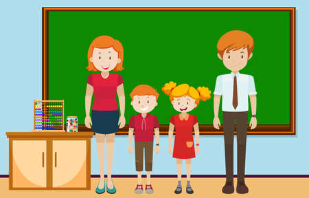 Students and teachers in the classroom illustrationのイラスト素材