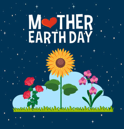 Poster design for mother earth day with beautiful flowers illustrationのイラスト素材