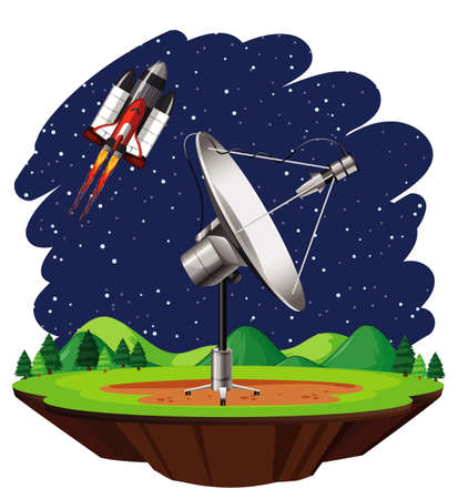 Scene with spaceship flying in the sky illustrationのイラスト素材