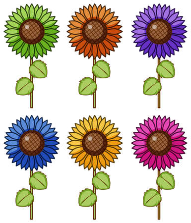 Isolated set of flower in different colors illustrationのイラスト素材