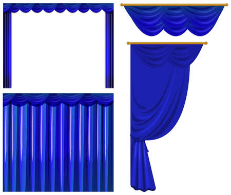Blue curtains on white background illustrationのイラスト素材