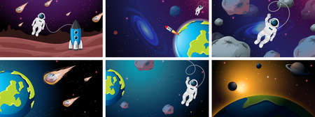 Large set of space scenes illustrationのイラスト素材