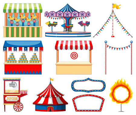 Set of circus items on white background illustrationのイラスト素材