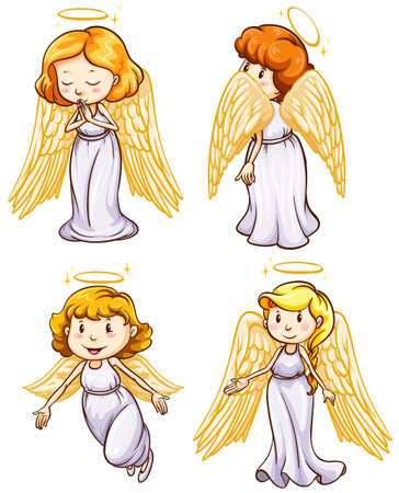 Illustration of the simple sketches of angels on a white backgroundのイラスト素材